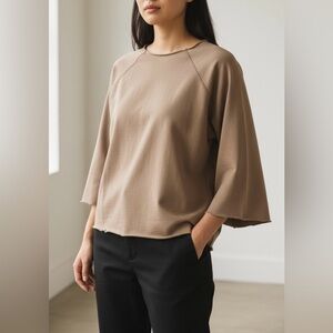 Missguided Large Sweatshirt Brown Raw Hem Neck Long Sleeve Top Boho Lagenlook L